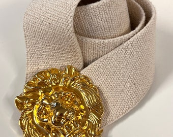 Vintage Anne Klein Gold Lion Head Stretch Belt Vintage Anne Klein Gold Toned Lion Head Buckle Stretch Belt  main image 3