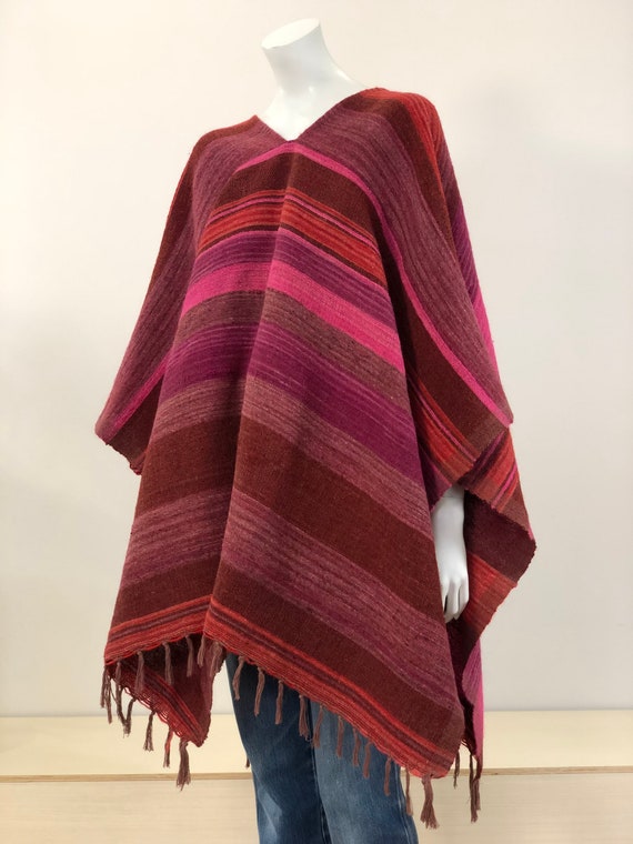 vintage fringed woven pink striped serape poncho 7