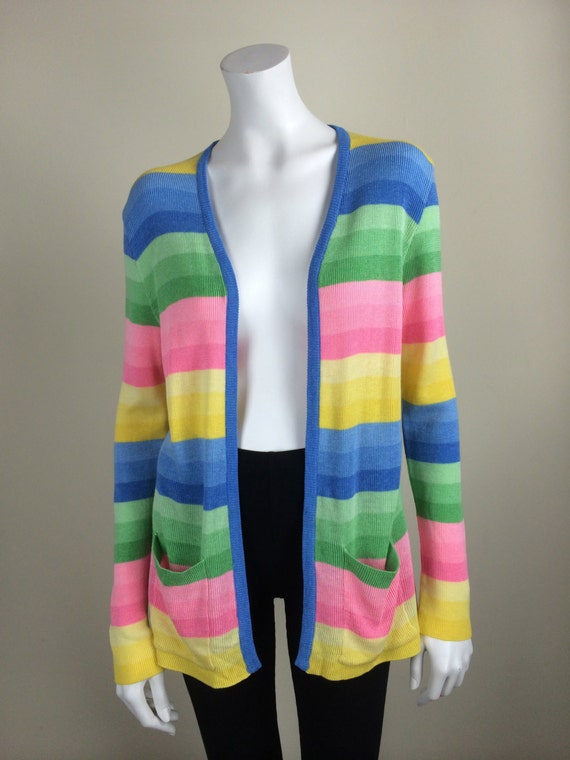 vintage pastel rainbow striped cardigan w/ pockets