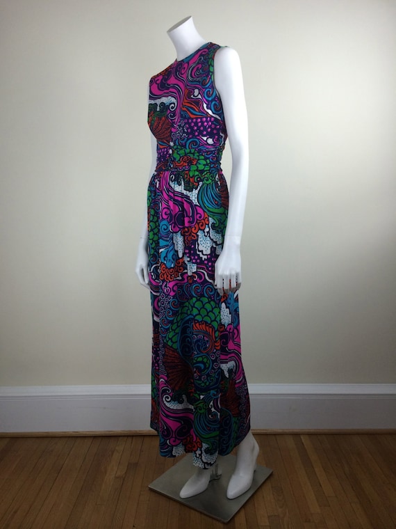 vintage bold psychedelic print maxi dress 60s