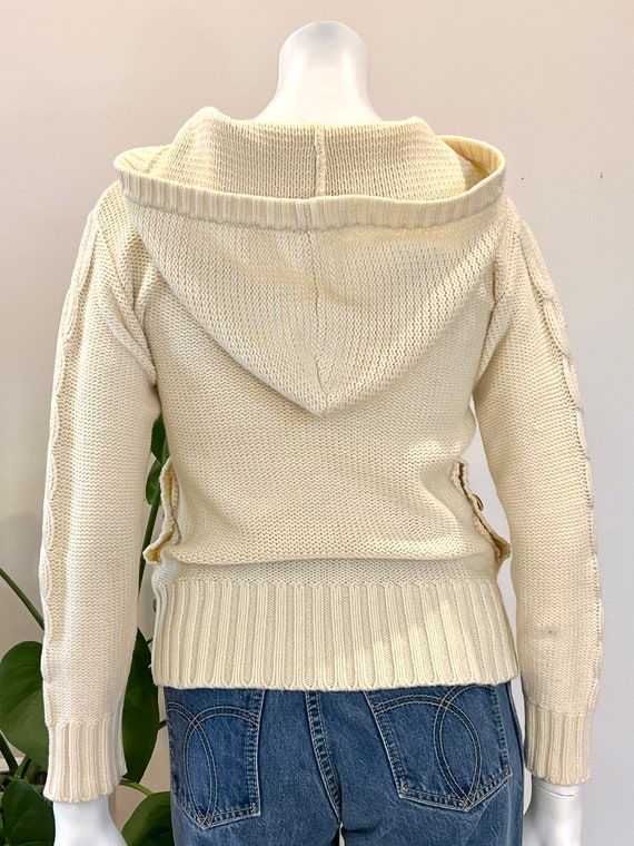 vintage ivory cable knit hooded pullover sweater … - image 6