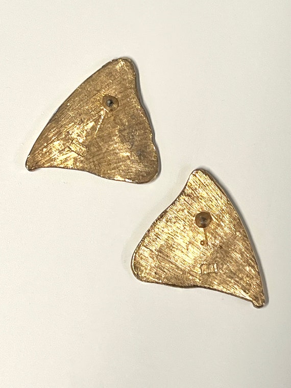 vintage abstract gold triangular textured earring… - image 3