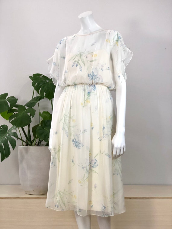 vintage Lilli Diamond flowy ivory floral chiffon … - image 1