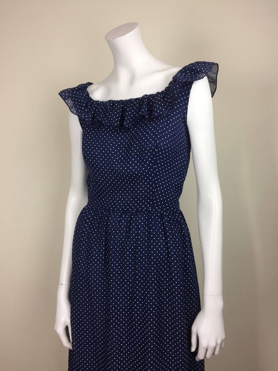 SALE vintage navy polka dot maxi dress w/ embroide