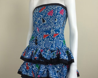 Vestido de fiesta sin tirantes con estampado gráfico de garabatos vintage de los años 80