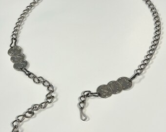 30” Coin Belt Silver Tone Loop Chain Belt With 18 English  display picture 1