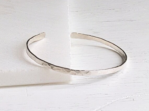Unisex Copper Custom Sterling Silver Loop Bracelet.Aluminum 25th 10th 8th Anniversary Birthday Gift Jewelry Silver Gold Hammered Bangle