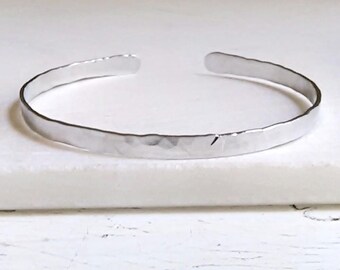 Silver Gold Forearm Cuff Bangle. Custom Size Armband Bronze Copper Hammered Armlet. Aluminum 7, 8, 10 Anniversary Christmas Gift Her Jewelry
