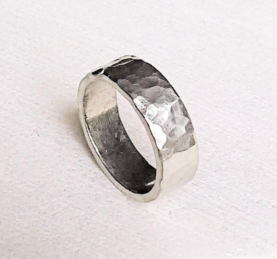 Silver Hammered Thick Ring. Men Women Unisex Rustic Pewter Etsy