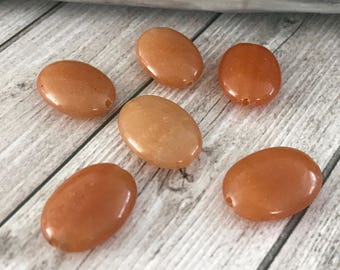 20 pcs Red aventurine - gemstone beads - rocks and minerals - Semi Precious Stone Oval beads - Flat back Craft Supplies - Rice Beads