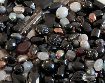 Black Bead Mix Glass - Mix Craft Supplies - Jewelry Supplies - Bead Supplies - Loose Bead - Lot Jewelry Making - Mix Shapes and Sizes