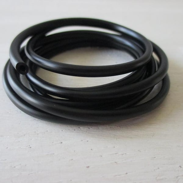 Rubber cord 4 mm, hole 1 mm, Black Cord, Jewelry making supply, Jewelry making Stringing Material