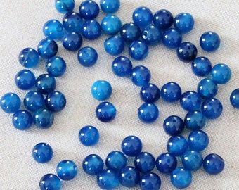 10 pcs Natural Dark Blue Agate balles rondes perles - 8 mm bleu Agate perles - perles de pierre naturelle - Perles de pierres précieuses pour la fabrication de bijoux bricolage