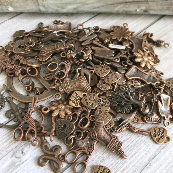 Copper charm mix - Mix Craft Supplies - Jewelry Supplies - Lot Charms Copper Tone - Lot Jewelry Making - Mix Shapes and Sizes