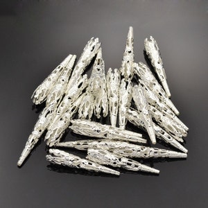 10st + kraal kegels, ijzer, zilver kleur, filigraan kraal