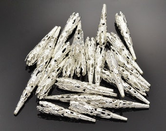 10pcs + Bead Cones, Iron, Silver Color, Filigree Bead