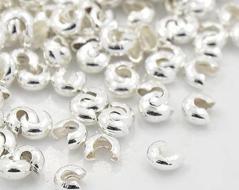 Brass Crimp Beads Covers, Nickel Free, Silver  Color, Size: about 3mm wide,