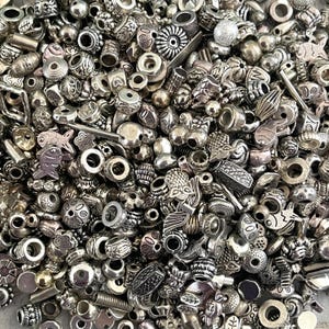 Silver Tone Beads Mix: Assorted Shapes and Sizes - Jewelry Making