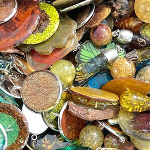 Mixed Resin Pendants • Assorted Vintage Style Epoxy Cabochons, Jewelry Making (Set of 5)