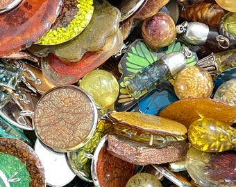 Mixed Resin Pendants • Assorted Vintage Style Epoxy Cabochons, Jewelry Making (Set of 5)