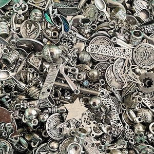 Antique Silver Tone Charm Mix: Zinc Metal Alloy, Assorted Shapes