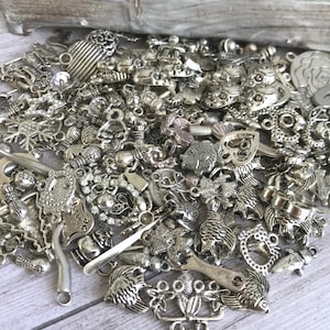 Silver charm mix - Mix Craft Supplies - Jewelry Supplies - Lot Charms Antique Silver Tone - Lot Jewelry Making - Mix Shapes and Sizes
