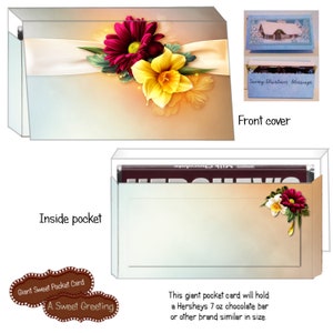 Printable Spring Bouquet Pocket Card For Giant 7 oz. Chocolate Bar