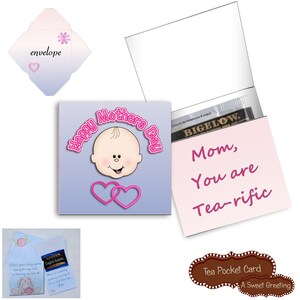 Printable "Mom, You're Tea-riffic!"  from Baby Daughter (light skin tone) Tea Bag Pocket Card with Envelope