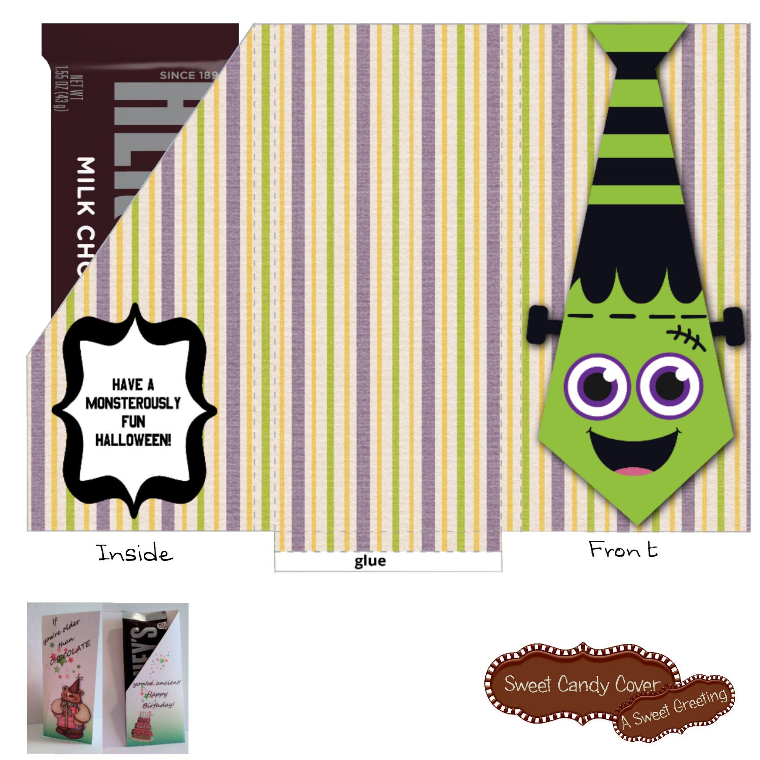 Printable Monster Tie Pocket Card for 1.55 Ounce Candy Bar - Etsy