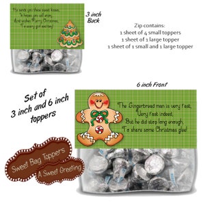 DIY  Gingerbread Man Kisses 3 and 6 Inch Bag Toppers for &quot;Kiss&quot; Shaped Candy