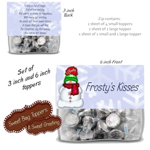 Printable Frosty Kisses 3 & 6 Inch Bag Toppers For &quot;Kiss&quot; Shaped Candy