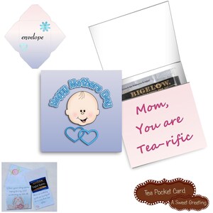 Printable "Mom, You're Tea-riffic!" from Baby Son (light skin tone) Tea Bag Pocket Card with Envelope