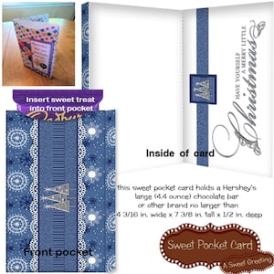 Printable Blue Christmas Pocket Card For Large Candy Bar