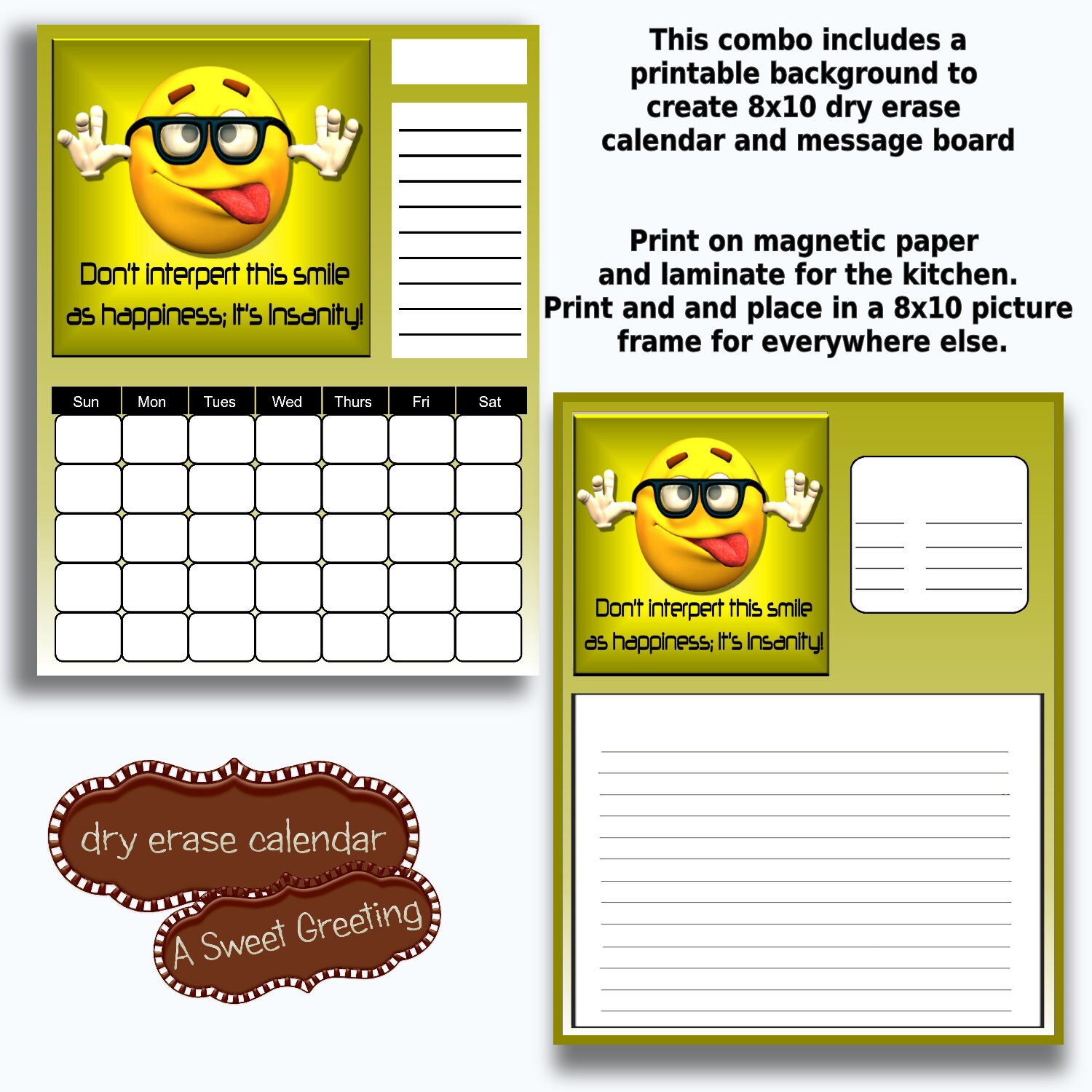 diy insanity 8 x 10 dry erase calendar and message board etsy singapore
