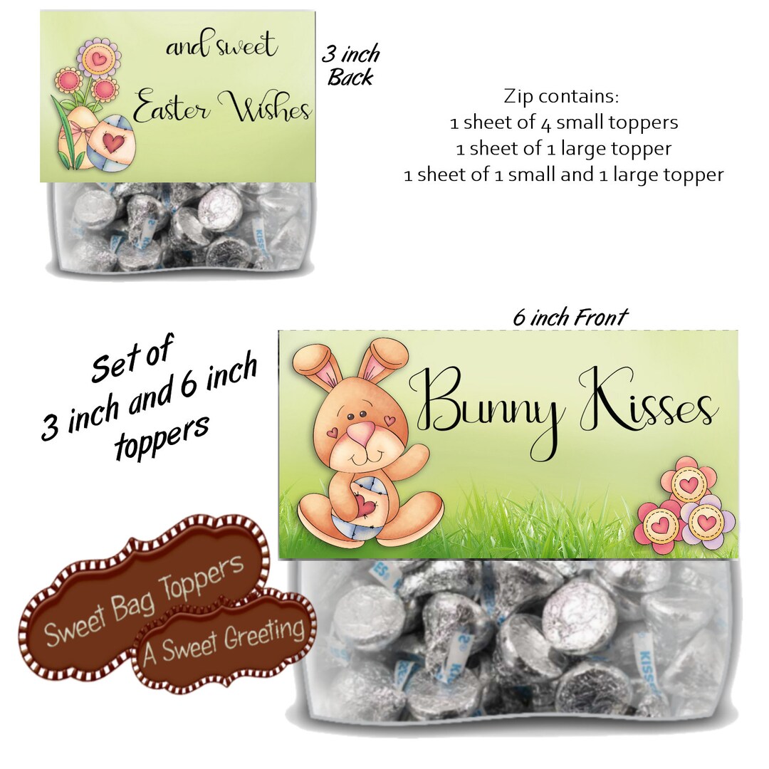 Printable Bunny Kisses 3 &amp; 6 Inch Bag Toppers for kiss Shaped Candy - Etsy