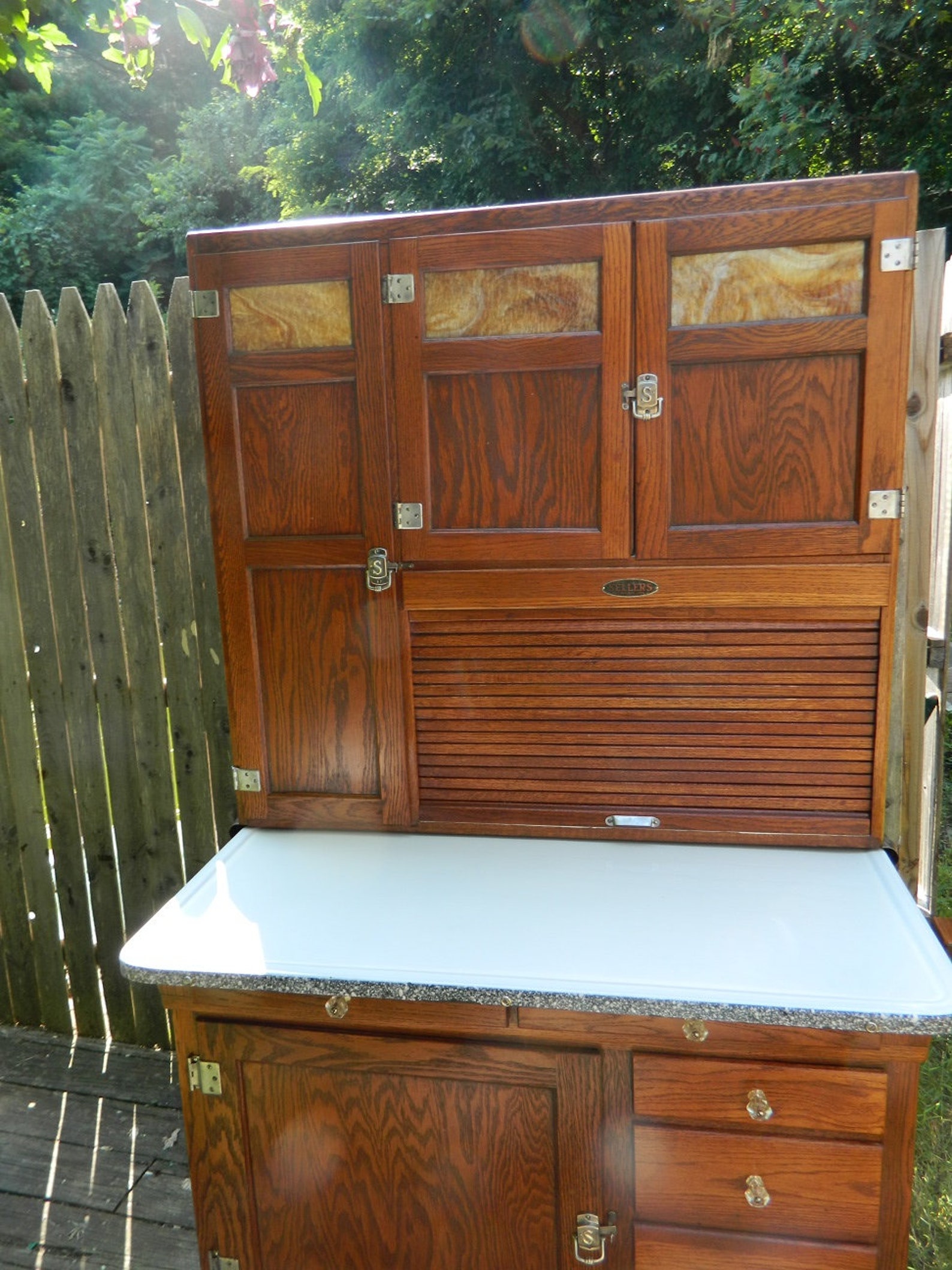 1922 Sellers Special Oak Hoosier with Slag glass Etsy