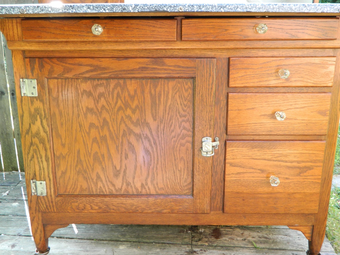 1922 Sellers Special Oak Hoosier with Slag glass Etsy