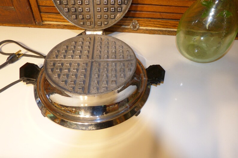 Art Deco Waffle Iron with Porcelain Ceramic top in good Etsy