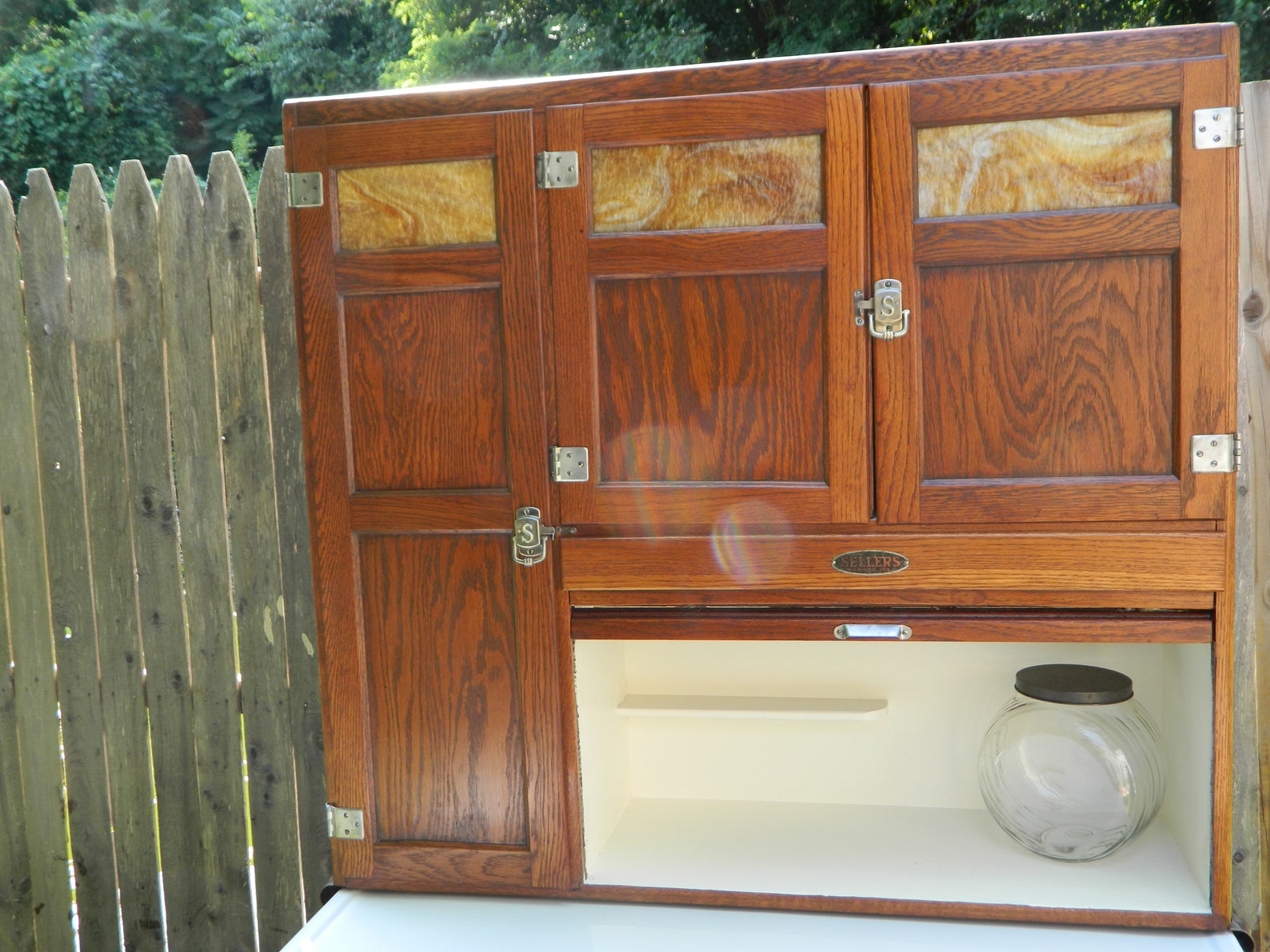 1922 Sellers Special Oak Hoosier with Slag glass Etsy