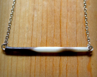 African Porcupine Quill Bar Necklace - Silver -Ethical - Natural - Bohemian - Bar Necklace