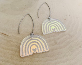 PRIDE Small Rainbow Iridescent Earrings - Laser Cut Jewelry - LGBTQ - Pretty Rainbow - Arch Earrings - Gay Pride - Trans Pride-Lesbian Pride