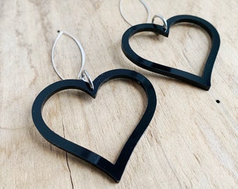 Big Solid Black Heart Earrings - Laser Cut Acrylic - BIG HEART Earrings - Love - Love is Love - Valentine - Bold - Cupid - St. Valentine