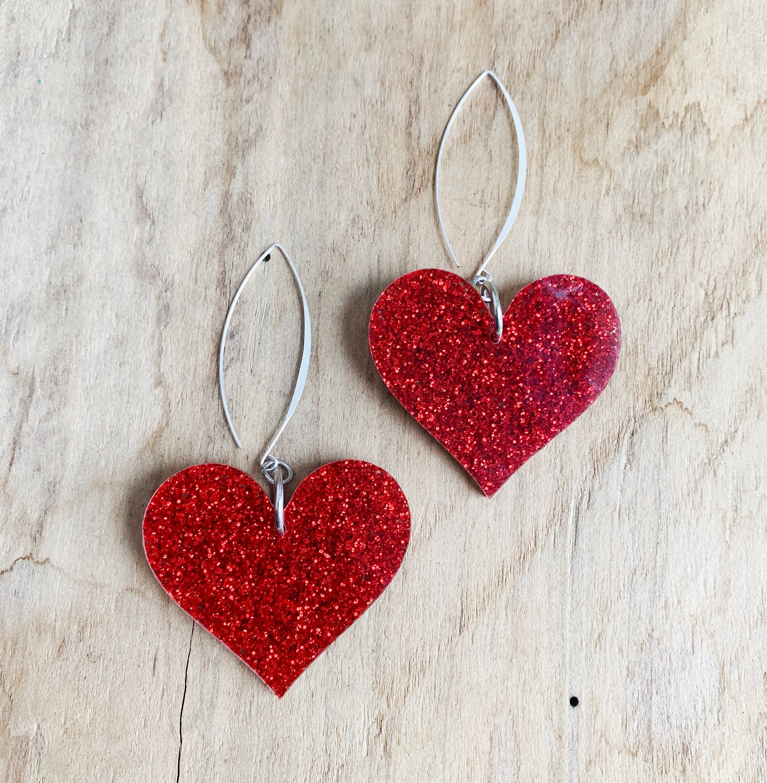 Red GLITTER Heart Earrings Laser Cut Acrylic BIG HEART Etsy 日本