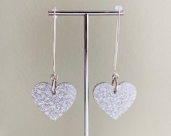 AURORA BOREALIS Heart Earrings - Laser Cut Acrylic - Choose your length 1" or 2" - Sparkly - Sparkle - Spread Love - Heart You - Pretty