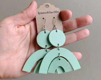 BIG MOD GEO Mint Green Earrings - Big and Bold - Laser Cut Earrings - Big and Lightweight - Statement - Mint Green - Matte Finish Acrylic