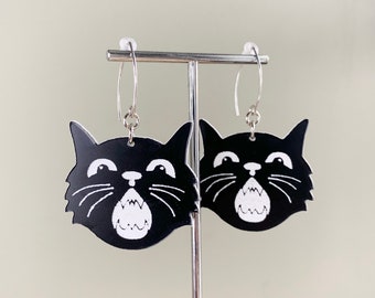 VAMPIRE CAT Earrings - Halloween Cat - Vintage Halloween - Laser Cut - Halloween Jewelry - Cat Jewelry - Novelty - Spooky Vibes -Fun Jewelry
