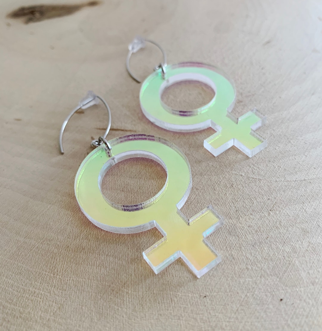 Female Symbol Earrings GIRL POWER Iridescent Laser Cut Etsy