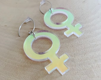 Female Symbol Earrings - GIRL POWER - Iridescent - Laser Cut - Acrylic - Riot Girl - LGBTQ - Fun Jewelry - Pride Jewelry - Future is Female