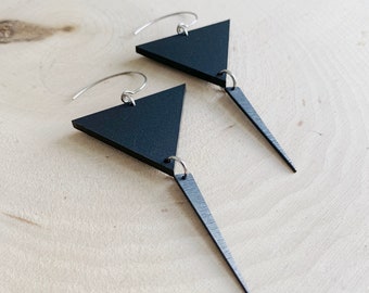 MATTE BLACK Acrylic with Black Spear Drop - Laser Cut Acrylic Triangle - Copper Half Circle - Laser Cut - Modern - Geometric Jewelry