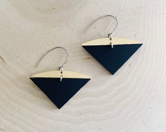 MATTE BLACK Acrylic with BRASS Earrings - Laser Cut Acrylic Half Circle - Brass Jewelry - Laser Cut - Modern - Geometric Jewelry